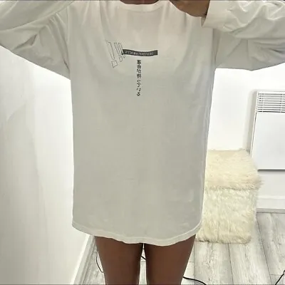 Buy RARE White Destiny Awaits Unisex Long Sleeved T-shirt Oversized Size M Anime  • 70£