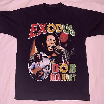 Buy Bob Marley T-shirt Rap Tee Modern Bootleg Size Large Black Short Sleeve Exodus • 18.17£