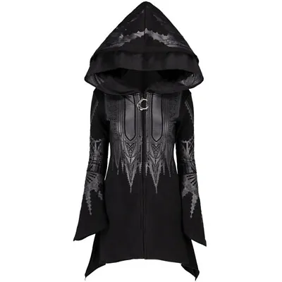 Buy Women's Gothic Hoodie Jacket Street Punk Black Long Sweatshirts Oversized Tops • 13.88£