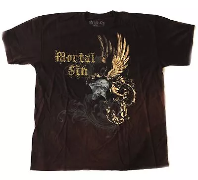 Buy SKULL - Mortal Sin - Helmet Wings - Dark Brown Batik - T-Shirt - Größe Size XL  • 15.50£