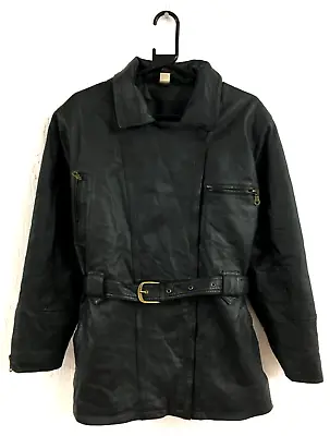 Buy Vintage 80s Black Real Leather Mid Length Asymmetric Winter Jacket Coat Size 18 • 34.95£