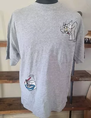 Buy Vintage 90s Tom And Jerry Addiction Embroidered Tshirt Size Lagre • 45.99£