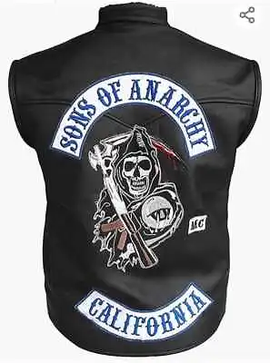 Buy New SOA Son Of Anarchy Biker Leather Waistcoat/Vest | SOA Vest For Bikers Gangs • 59.99£