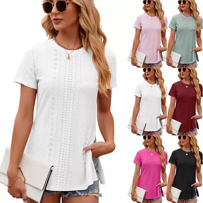 Buy Casual Short Sleeve Loose Tops T Shirts Ladies Side Split Summer Blouse Tee SIZE • 9.52£