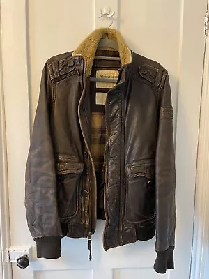 Buy Abercrombie & Fitch Mens Vintage 100% Leather Jacket Size M With Real Fur Collar • 50£