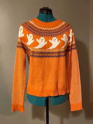 Buy Halloween Sweater Cute Spooky Ghosts Orange Vintage Style Retro Ugly Christmas S • 48.26£