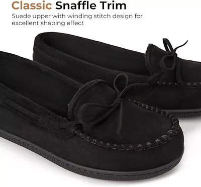 Buy Women's Micro Suede Moccasins Slippers With Indoor Outdoor Rubber Sole UK Size 6 • 9.99£