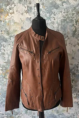 Buy M Centigrade Real Leather Jacket In Brown, Tan, Biker Moto Jacket Studs Western  • 29.99£