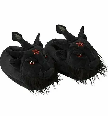 Buy Killstar Dark Lord Satan Baphomet Pentagram Goth Punk Plush Slippers KSRA001363 • 51.90£