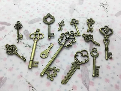 Buy 13 Antique Bronze Steampunk Key Charms, Junk Journaling, Scrapbook, Jewellery • 3.75£
