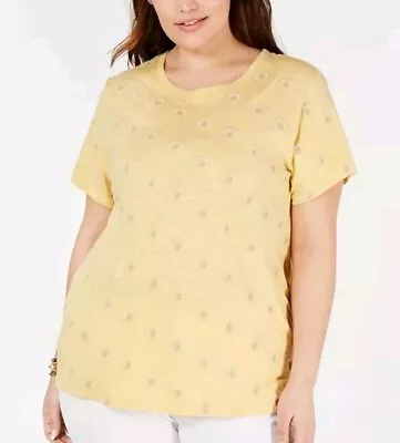 Buy Lucky Brand Women's T Shirt Embroidered Floral Daisy Yellow Size 2X • 12.30£