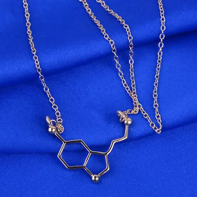 Buy Women Gold Chemistry Serotonin Molecule Pendant Necklace Long Chain Jewelry. • 5.45£