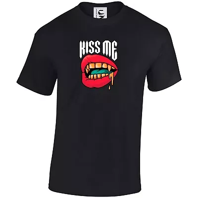 Buy Halloween T-shirt Kiss Me Vampire Fangs Mouth Top Shirt Adult Teen & Kids Sizes • 9.99£