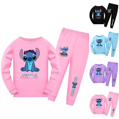Buy Lilo And Stitch Kid' Girls Long Sleeve T-Shirt Pyjamas Set Sleepwear Nightwear • 16.49£