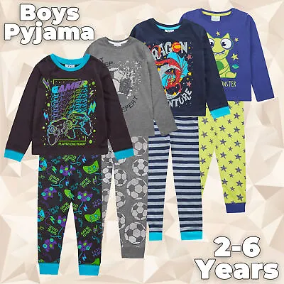 Buy Boys Kids Monster Football Pyjama Set PJ 100% Cotton Long Sleeved Gift Set 2-6 • 11.99£