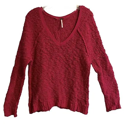 Buy Free People Womens V-Neck Pullover Sweater Pink Size XS Slub Knit Bohemian L/S • 23.35£