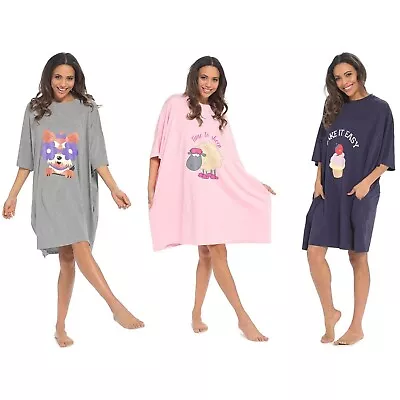 Buy Oversized Sleep T-Shirt Ladies Boyfriend Fit Baggy Nightie Lounge Dress Pockets • 12.99£