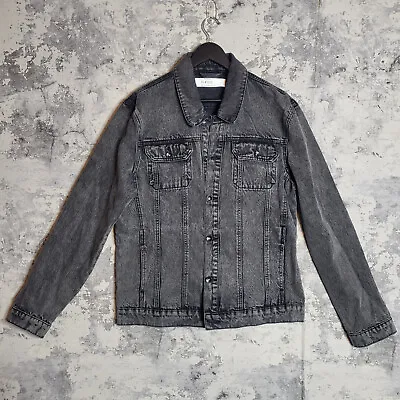 Buy Topman Denim Jacket Mens Large Classic Fit Mid Wash Black Rock Metal Punk Unisex • 23.95£