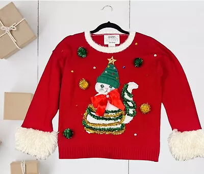 Buy Womens Size S Red Knit Christmas Party Tacky Sweater Pullover Crazy CAT Lady • 18.94£