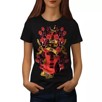 Buy Wellcoda Roses And Guns Rock Womens T-shirt, Band Casual Design Printed Tee • 17.99£