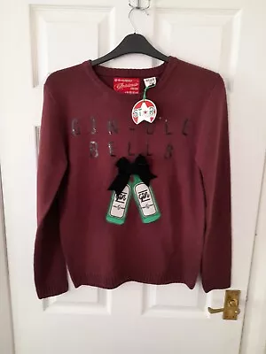 Buy Star Burgundy Gin  Women Knitted  Christmas Jumper Size 12/M • 13£