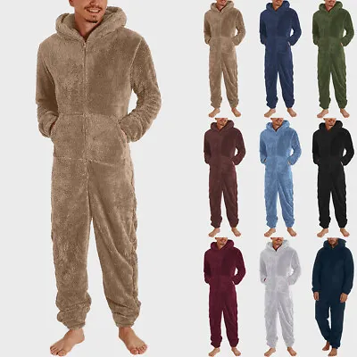 Buy Mens Fluffy Fleece All In One 1Onesie Hooded Loungewear Pyjamas Nightwear Hoodie • 7.29£