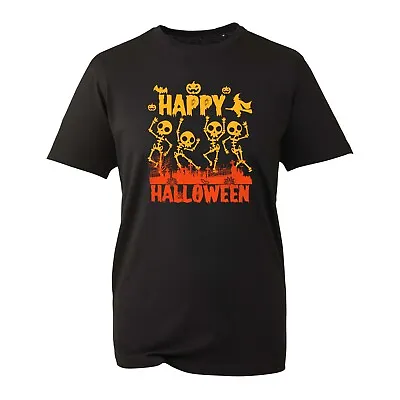 Buy Skeleton Happy Halloween T-Shirt, Trick Or Treat Pumpkin Halloween Unisex Top • 8.99£
