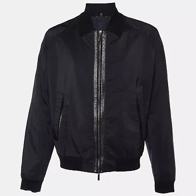 Buy Roberto Cavalli Black Synthetic Knit & Leather Trim Bomber Jacket 4XL • 148.13£