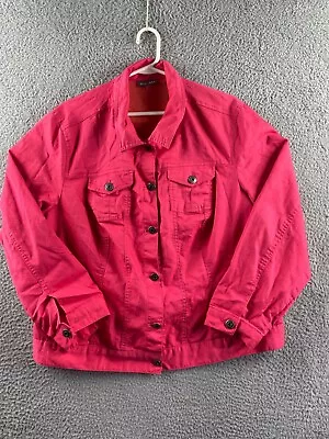 Buy Womens Roz & Ali Red Thin Denim Jacket Two Pocket Stretch Button Up Size 18/20 • 11.36£
