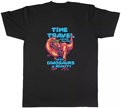 Buy Funny Time Travel Mens T-Shirt Making Selfies With Dinosaurs Reality Tee Gift • 8.99£
