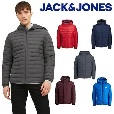 Buy Jack & Jones Mens Puffer Jacket Hooded Lightweight Long Sleeve Winter Coat • 24.99£