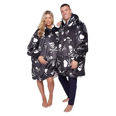 Buy Skulls Oversized Sherpa Hoodie Blanket Big Hooded Ultra Plush Giant Sweatshirt • 19.99£