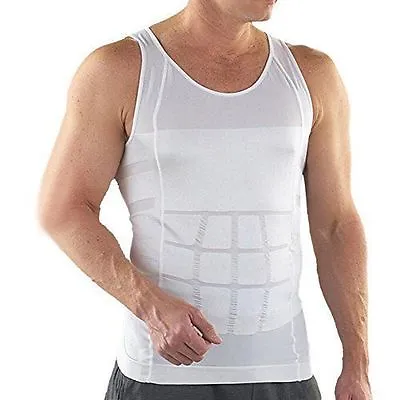 Buy New Mens Compression White Slimming Body Shaper Vest Shirt Abs Abdomen Slim UK • 6.99£