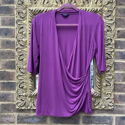 Buy Hobbs Cross Over Wrap Style T-shirt Top L UK 12 Purple Stretch 3/4 Sleeve • 5£