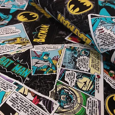 Buy DC Comics Batman Comic Strip On Black Quilting Kids Cotton Fabric Per 50cm C12 • 1.50£