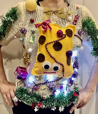 Buy CHEESE Ugly Christmas Sweater Contest Tacky Lights Up Womens Xs • 19.23£