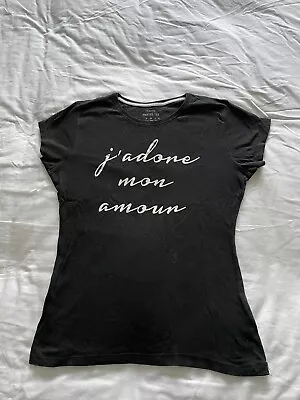 Buy Ladies J'Adore Mon Amour Tee Size Small Black  Short  Sleeve Uk 10 Primark • 5£