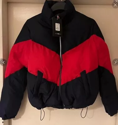 Buy Fashion Nova Blue & Red Chevron Puffer Jacket Small • 17£