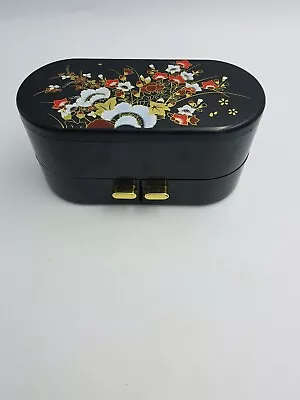 Buy Chinese Hard Plastic Black 2 Layer Jewellery Box Drawers Mirror Red Gold Floral • 13.99£