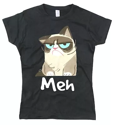 Buy Womens Funny T Shirt Grumpy Cat Meh Female Fit Funny Cotton T Shirt • 11.99£