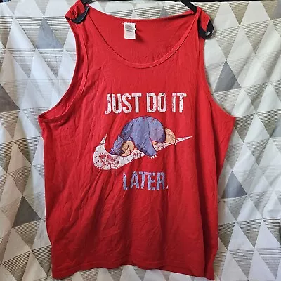 Buy Snorlax From Pokemon Just Do It Later Tick Red Vest Gildan XL Extra Large  • 12£