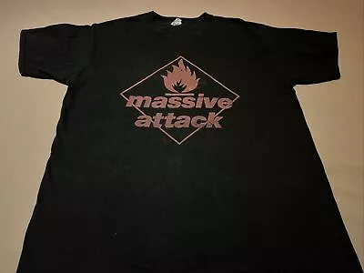Buy Vintage Massive Attack Logo Black T-Shirt 2XL XXL Blue Lines Trip Hip Hop House • 39.99£