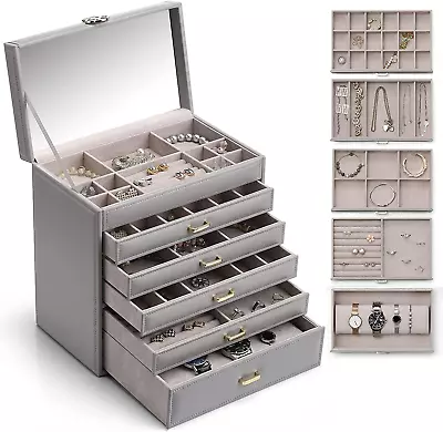 Buy Vlando 6 Tier Large Jewellery Box For Women - Big Jewelry Organiser With Mirror, • 54.53£