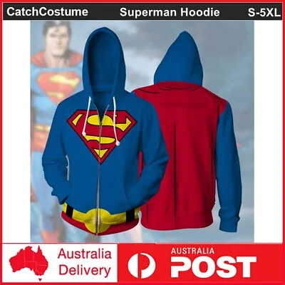 Buy Superhero Superman Cosplay Hoodie Zipper Hooded Sweatshirt Sweater Pullover Coat • 23.42£