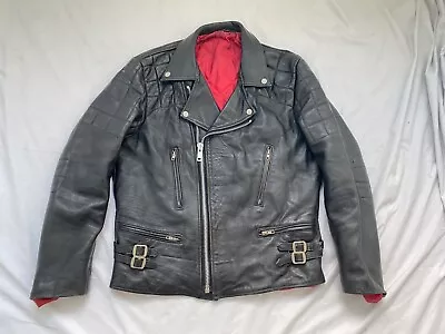 Buy Vintage Biker Leather Jacket Motorcycle Zips Black Padded Punk Rock M-L 42-44? • 125£