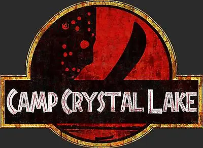 Buy Friday The 13th - Camp Crystal Lake - Jurassic Park Mash Up Horror Movie T-shirt • 16.99£