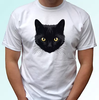 Buy Black Cat Head White T Shirt Animal Tee Top Gift Mens Womens Kids Baby Sizes • 9.99£