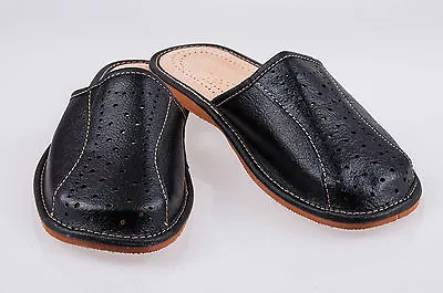 Buy Mens Leather Slippers Mules Black Size 6 7 8 9 10 11 12 Flip Flop Sandals UK • 9.88£