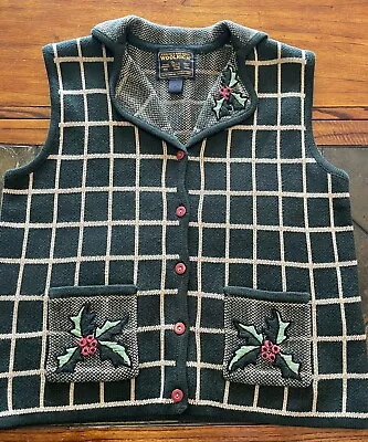 Buy Vintage WOOLRICH Christmas Holly Berry Green Grandma Sweater Vest Women’s MEDIUM • 18.34£