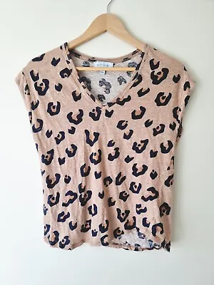 Buy WITCHERY Animal Print V-Neck Linen Tee SIZE XS 8 10 Tshirt Top • 20.54£